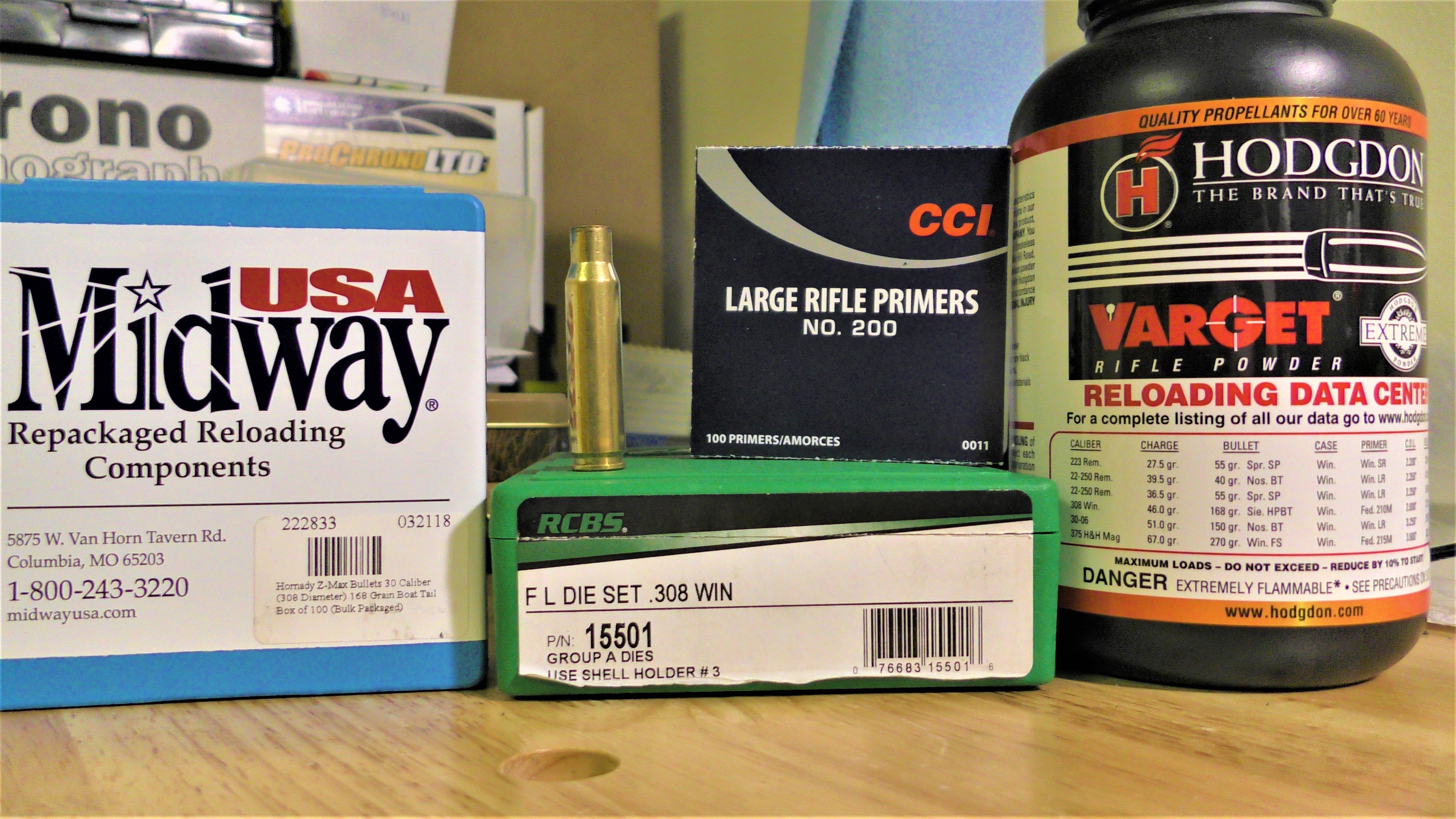 168g Z-Max, Hodgdon Varget, PPU Brass, CCI #200; Thompson Center Compass .308 Load Development Part 1